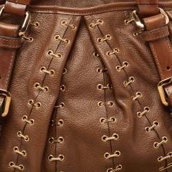 Pre Owned Burberry Brown Two Tone Leather Metal Stitch Lowry Tote