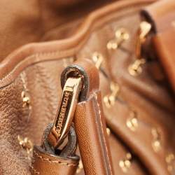 Pre Owned Burberry Brown Two Tone Leather Metal Stitch Lowry Tote