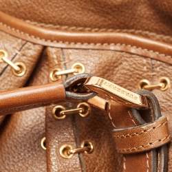 Pre Owned Burberry Brown Two Tone Leather Metal Stitch Lowry Tote