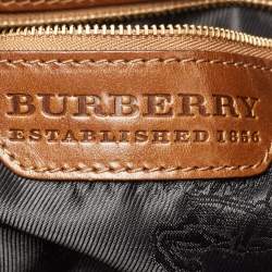 Pre Owned Burberry Brown Two Tone Leather Metal Stitch Lowry Tote