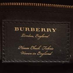 Pre Owned Burberry Black/Beige Leather and House Check Fabric Small Banner Tote