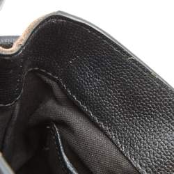 Pre Owned Burberry Black/Beige Leather and House Check Fabric Small Banner Tote