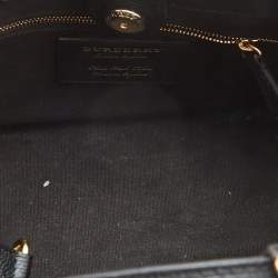 Pre Owned Burberry Black/Beige Leather and House Check Fabric Small Banner Tote