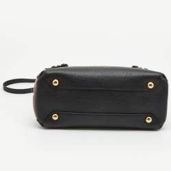 Pre Owned Burberry Black/Beige Leather and House Check Fabric Small Banner Tote