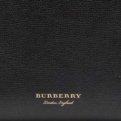 Pre Owned Burberry Black/Beige Leather and House Check Fabric Small Banner Tote