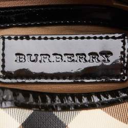 Pre Owned Burberry Black/Beige Nova Check PVC and Patent Leather Large Brooke Hobo