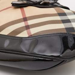 Pre Owned Burberry Black/Beige Nova Check PVC and Patent Leather Large Brooke Hobo