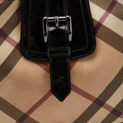 Pre Owned Burberry Black/Beige Nova Check PVC and Patent Leather Large Brooke Hobo