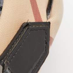 Pre Owned Burberry Black/Beige Nova Check PVC and Patent Leather Large Brooke Hobo