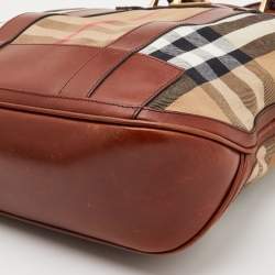 Pre Owned Burberry Beige/Tan House Check Canvas and Leather Hobo