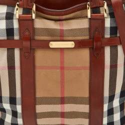Pre Owned Burberry Beige/Tan House Check Canvas and Leather Hobo