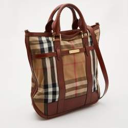 Pre Owned Burberry Beige/Tan House Check Canvas and Leather Hobo