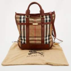 Pre Owned Burberry Beige/Tan House Check Canvas and Leather Hobo