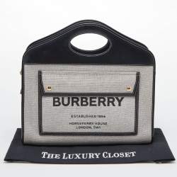 Pre Owned Burberry Tri Color Leather and Canvas Medium Pocket Bag