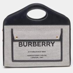 Pre Owned Burberry Tri Color Leather and Canvas Medium Pocket Bag