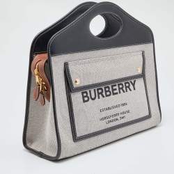 Pre Owned Burberry Tri Color Leather and Canvas Medium Pocket Bag