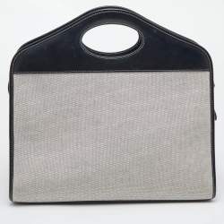 Pre Owned Burberry Tri Color Leather and Canvas Medium Pocket Bag