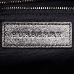 Pre Owned Burberry Metallic Grey Shimmer Nova Check Canvas and Leather Pilgrim Tote 