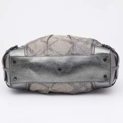 Pre Owned Burberry Metallic Grey Shimmer Nova Check Canvas and Leather Pilgrim Tote 