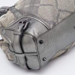 Pre Owned Burberry Metallic Grey Shimmer Nova Check Canvas and Leather Pilgrim Tote 