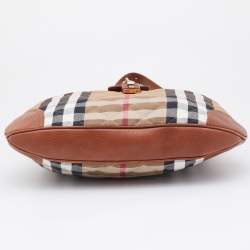 Pre Owned Burberry Beige/Tan House Check Canvas and Leather Brooke Hobo