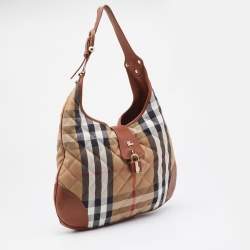 Pre Owned Burberry Beige/Tan House Check Canvas and Leather Brooke Hobo