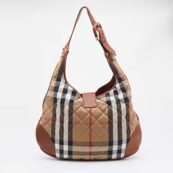 Pre Owned Burberry Beige/Tan House Check Canvas and Leather Brooke Hobo