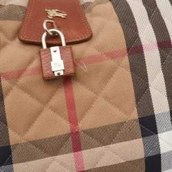 Pre Owned Burberry Beige/Tan House Check Canvas and Leather Brooke Hobo