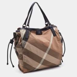 Burberry Beige/Black Nova Check Nylon and Leather Buckleigh Tote