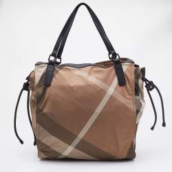 Burberry Beige/Black Nova Check Nylon and Leather Buckleigh Tote