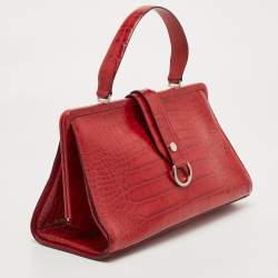 Pre Owned Burberry Red Croc Embossed Leather Frame Satchel