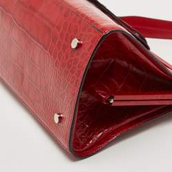 Pre Owned Burberry Red Croc Embossed Leather Frame Satchel