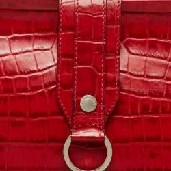 Pre Owned Burberry Red Croc Embossed Leather Frame Satchel
