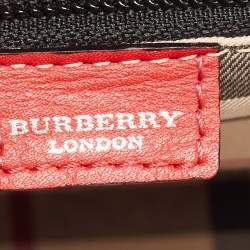 Pre Owned Burberry Red Croc Embossed Leather Frame Satchel