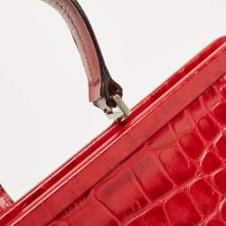 Pre Owned Burberry Red Croc Embossed Leather Frame Satchel