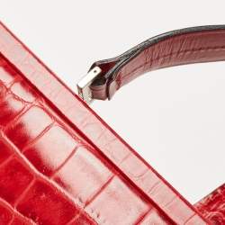 Pre Owned Burberry Red Croc Embossed Leather Frame Satchel
