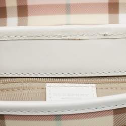 Pre Owned Burberry Pink/White House Check PVC and Leather Buckle Flap Satchel