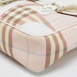 Pre Owned Burberry Pink/White House Check PVC and Leather Buckle Flap Satchel