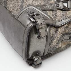 Burberry Metallic Grey Smoke Check Canvas and Leather Satchel