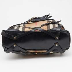 Pre Owned Burberry Beige/Black House Check Canvas and Leather Medium Bridle Gosford Hobo