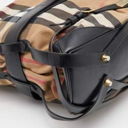 Pre Owned Burberry Beige/Black House Check Canvas and Leather Medium Bridle Gosford Hobo