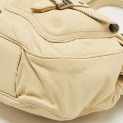 Pre Owned Burberry Light Yellow Leather Multiple Pocket Shoulder Bag