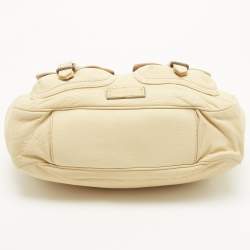 Pre Owned Burberry Light Yellow Leather Multiple Pocket Shoulder Bag
