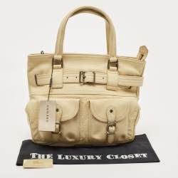 Pre Owned Burberry Light Yellow Leather Multiple Pocket Shoulder Bag