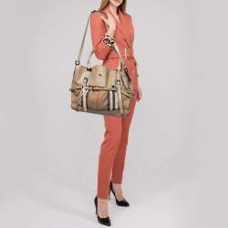 مملوكة مسبقًا Burberry Beige Leather and Canvas Bridle House Check Canvas Satchel