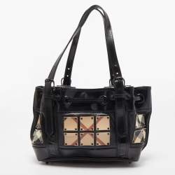 Pre Owned Burberry Black Nova Check Canvas and Leather Studded Warrior Armor Hobo