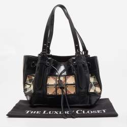 Pre Owned Burberry Black Nova Check Canvas and Leather Studded Warrior Armor Hobo