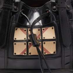 Pre Owned Burberry Black Nova Check Canvas and Leather Studded Warrior Armor Hobo