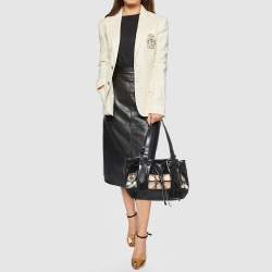Pre Owned Burberry Black Nova Check Canvas and Leather Studded Warrior Armor Hobo