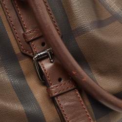 Pre Owned Burberry Dark Brown Smoke Check PVC Small Northfield Tote